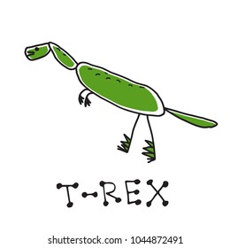 Cute doodle dinosaur isolated on white background. Child drawing style. Design element for textile print, fun greeting cards and kids coloring.