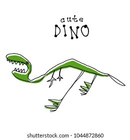 Cute doodle dinosaur isolated on white background. Child drawing style. Design element for textile print, fun greeting cards and kids coloring.