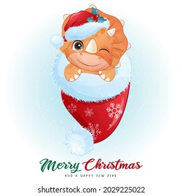 Cute doodle dinosaur for merry christmas illustration