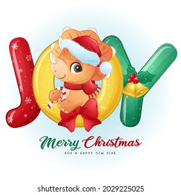 Cute doodle dinosaur for merry christmas illustration
