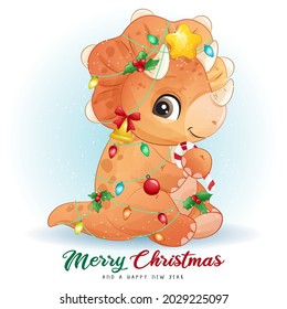 Cute doodle dinosaur for merry christmas illustration