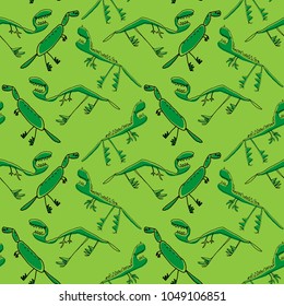 Cute doodle dinosaur seamless pattern. Child drawing style. Design element for textile print and fun greeting cards.