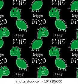 Cute doodle dinosaur seamless pattern. Child drawing style. Design element for textile print and fun greeting cards.