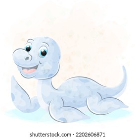 Cute doodle Dinosaur with watercolor illustration