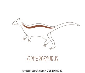 Cute doodle dinosaur Zephyrosaurus in outline. Jurassic period vector character. 