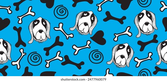 cute doodle dogs and bone seamless pattern background