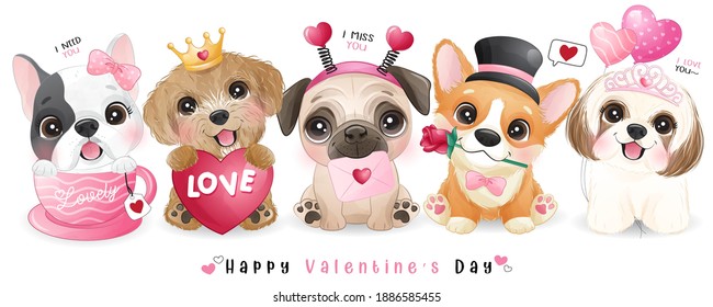 Cute doodle dogs for valentine’s day collection