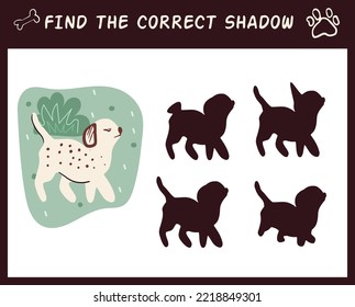 Perros adorables. Encuentra la sombra correcta. Juego educativo para niños. Ilustración vectorial de dibujos animados.