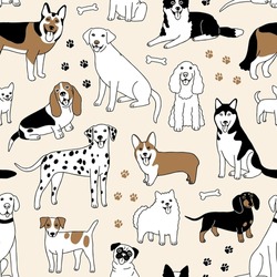 Cute Doodle Dogs Seamless Pattern Background