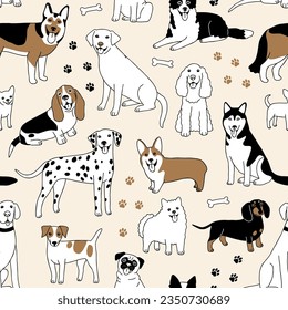 cute doodle dogs seamless pattern background
