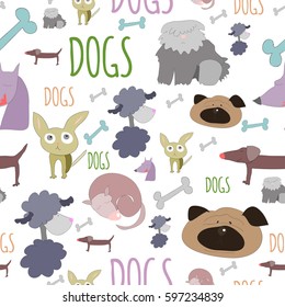 Cute doodle dogs seamless pattern