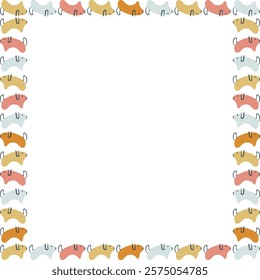 Cute doodle dogs square frame with text place. Domestic animal on white background