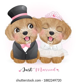 Cute doodle dogs with wedding clothes for valentine’s day