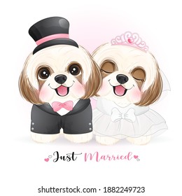 Cute doodle dogs with wedding clothes for valentine’s day