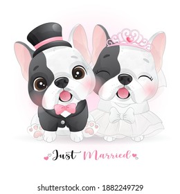 Cute doodle dogs with wedding clothes for valentine’s day