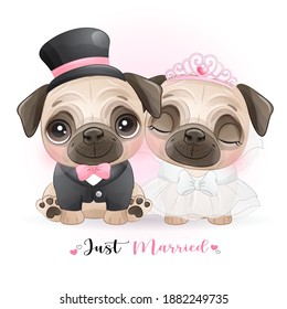 Cute doodle dogs with wedding clothes for valentine’s day