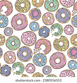 cute doodle donut sweet candy icon seamless pattern 