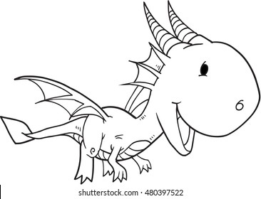 Arte de Ilustração de Vetor de Dragão de Doodle Bonito 