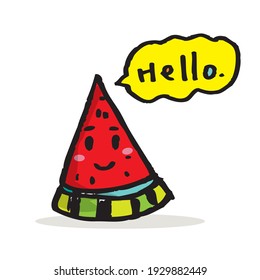 Cute Doodle Wassermelone, handgezeichnete Wassermelone, handgezeichnete Früchte. einzeln auf weißem Hintergrund. Vektorgrafik
