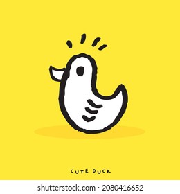 Cute doodle duck , Hand drawn of duck, Hand drawing duck, isolated on yellow background. vector illustration 