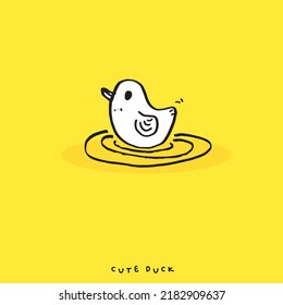 Cute doodle duck , Hand drawn of duck, Hand drawing duck, isolated on yellow background. vector illustration 