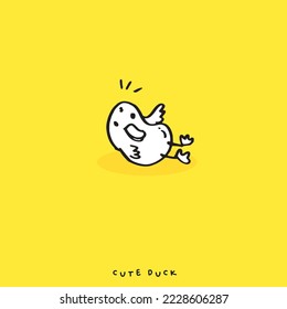 Cute doodle duck , Hand drawn of duck, Hand drawing duck, isolated on yellow background. vector illustration 