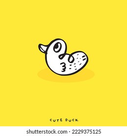 Cute doodle duck , Hand drawn of duck, Hand drawing duck, isolated on yellow background. vector illustration 