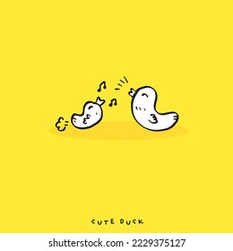 Cute doodle duck , Hand drawn of duck, Hand drawing duck, isolated on yellow background. vector illustration 