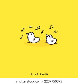 Pato de garrapata, pato dibujado a mano, pato dibujado a mano, aislado en fondo amarillo. ilustración vectorial 