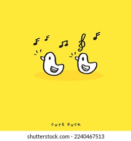 Cute doodle duck , Hand drawn of duck, Hand drawing duck, isolated on yellow background. vector illustration 