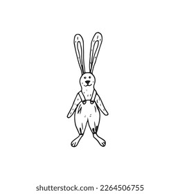Cute doodle Easter Bunny. Ilustración de conejo vectorial dibujado a mano para tarjetas de felicitación, afiches y diseño estacional y de bodas 