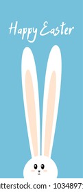 Cute doodle Easter card. Easter bunny with big ears and text: "Happy Easter"