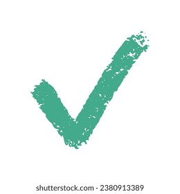 Elemento de doodle lindo aislado sobre fondo blanco. Marca de verificación verde dibujada con tinta, aprobación, voto a favor.