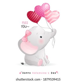 Cute doodle elephant for valentine’s day