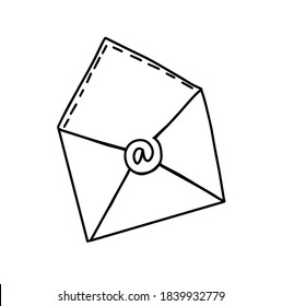 Cute doodle email letter,paper letters, envelope with heart icons. Hand drawn vector illustration. Sweet element for greeting cards, posters, stickers and seasonal design coloring book. Isolated on
