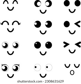 Cute doodle eyes set vector illustration.