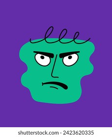 Cute doodle face concept. Emotions, feelings and facial expressions. Abstract creativity and art. Template and layout. Simple flat vector illustration isolated on violet background