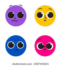 Cute doodle face set. Diferrent funny faces with big eyes. Modern isolated vector illustration.