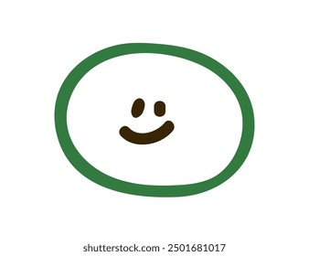 Cute doodle face smiling, happy emotion, cheerful expression. Abstract funny character, hand-drawn emoji in simple kids drawing style. Childish flat vector illustration isolated on white background