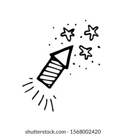 Cute doodle firework icon. Hand drawn vector illustration. Festive elements for greeting cards, posters, stickers decoration decor. Isolated on white background