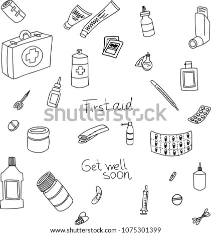 cute doodle first aid vector set stock vector royalty