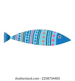 Cute doodle fish card. Around motif with fish.. Ocean marine underwater