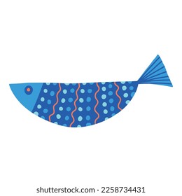 Cute doodle fish card. Around motif with fish.. Ocean marine underwater