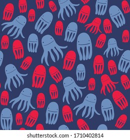 Cute Doodle Fish and Jellyfish Marine Pattern for Kids Textile, Wapping or other Decor.