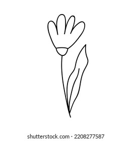 Flor de doodle lindo aislada en fondo blanco. Ilustración dibujada a mano por vectores. Perfecto para tarjetas, logotipo, decoraciones, varios diseños. Pieza botánica.