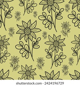 Cute doodle flower pattern on light green isolated background. For wallpaper, home textiles, packaging paper.