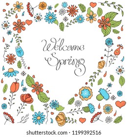 Cute doodle flowers. Objects isolated on white background. Set of floral elements.
