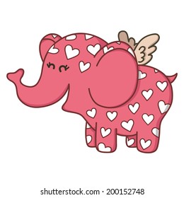 Cute doodle flying elephant.Vector illustration of adorable cartoon elephant