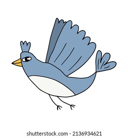Cute сartoon doodle flying fantasy bird isolated on white background. 