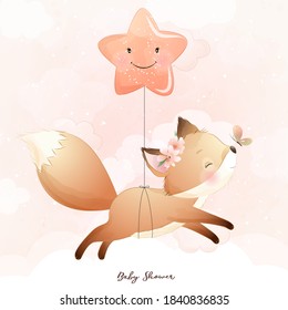 Cute doodle foxy with star illustration